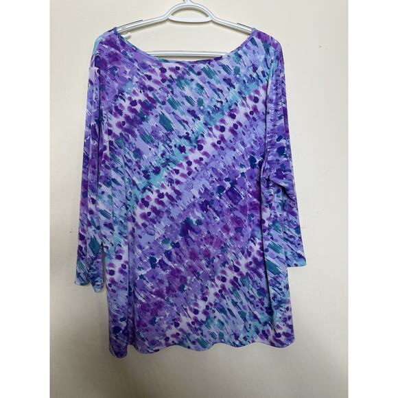 Susan Graver Size XLP Petite Printed Liquid Knit 3/4 Sleeve Tunic w/Keyhole - Picture 7 of 7